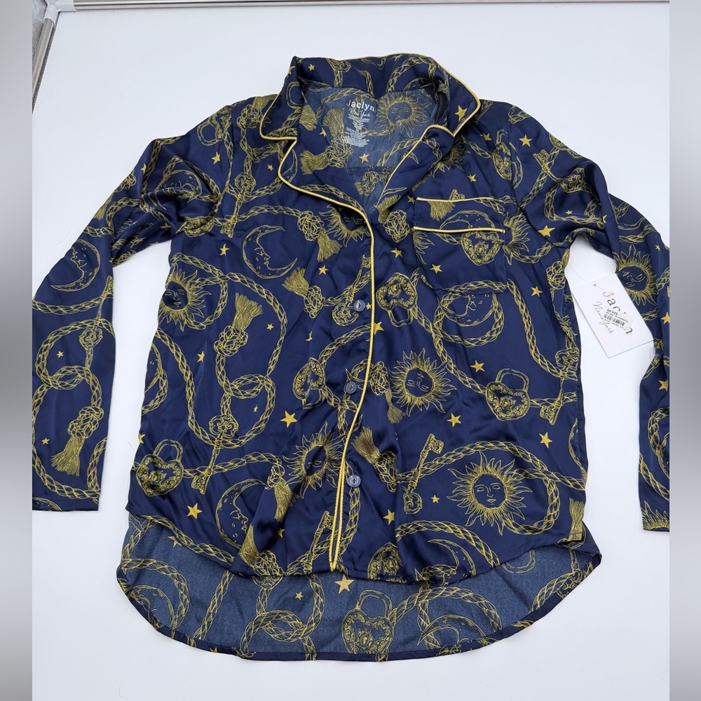 Jaclyn New York Pajama Top Celestial Rope Print Navy M NWT